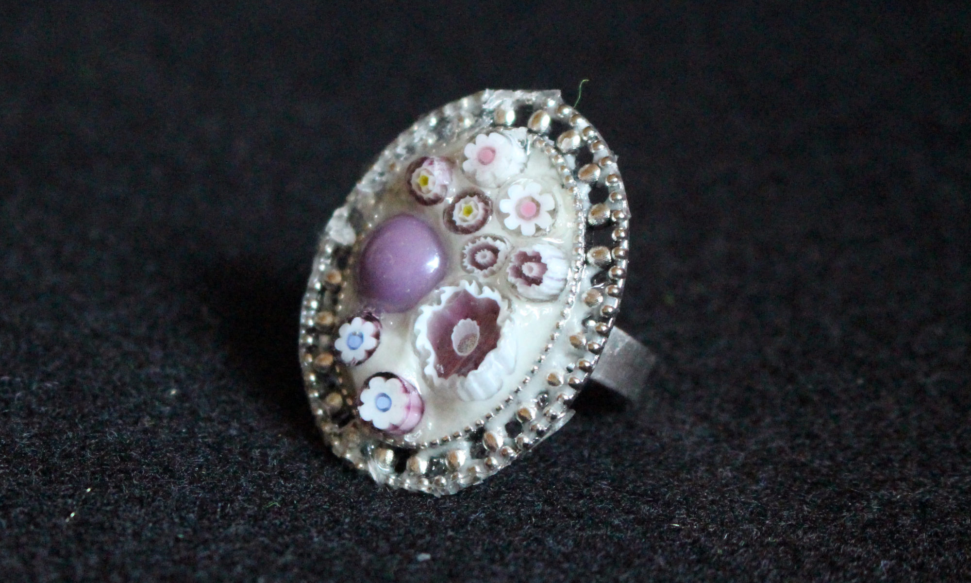 bague mauve perles et millifiori