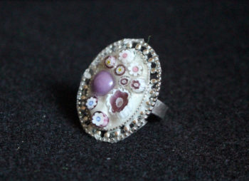 bague mauve perles et millifiori